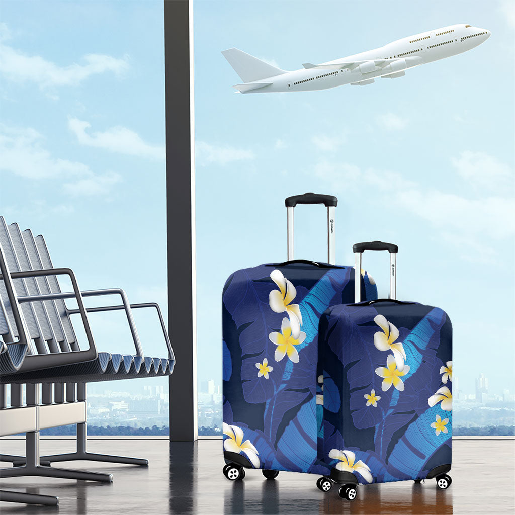 Teal Purple Banana Leaf Hawaii Luggage Cover Lau Maia Plumeria Tropical Summer Vibes