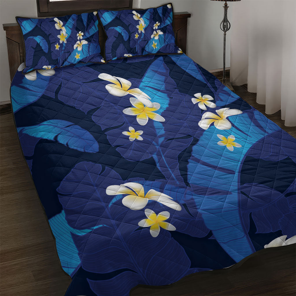 Teal Purple Banana Leaf Hawaii Quilt Bed Set Lau Maia Plumeria Tropical Summer Vibes