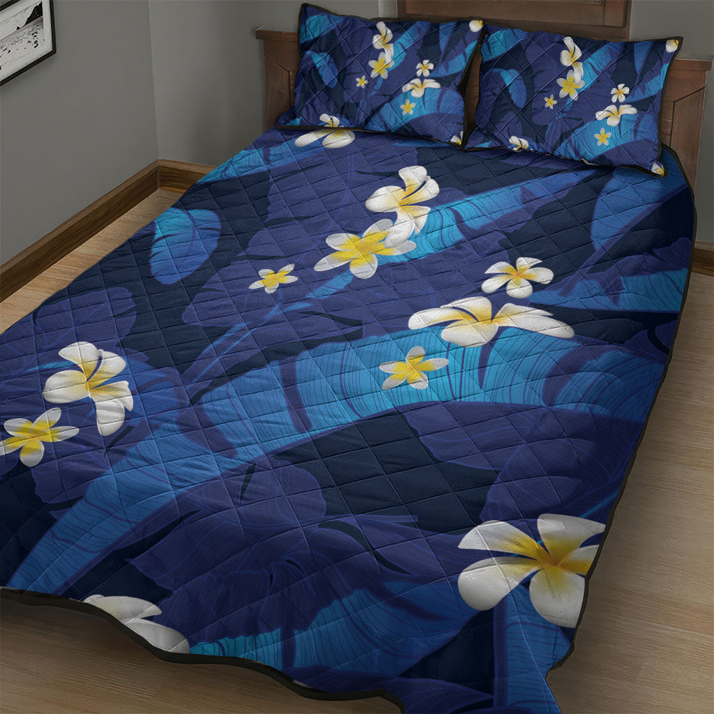 Teal Purple Banana Leaf Hawaii Quilt Bed Set Lau Maia Plumeria Tropical Summer Vibes