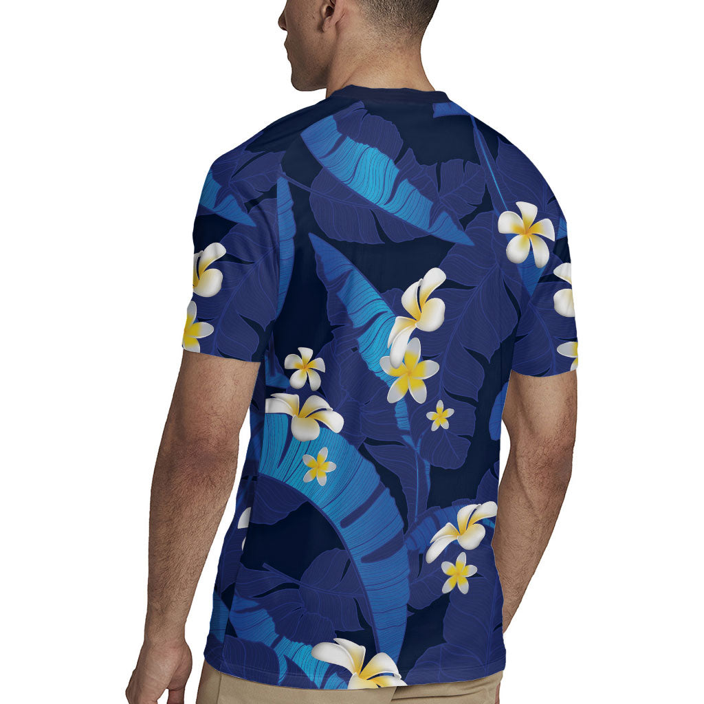 Teal Purple Banana Leaf Hawaii Rugby Jersey Lau Maia Plumeria Tropical Summer Vibes