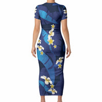 Teal Purple Banana Leaf Hawaii Short Sleeve Bodycon Dress Lau Maia Plumeria Tropical Summer Vibes