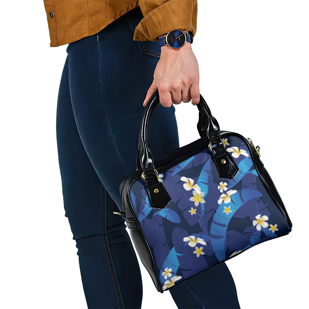 Teal Purple Banana Leaf Hawaii Shoulder Handbag Lau Maia Plumeria Tropical Summer Vibes LT14 - Polynesian Pride