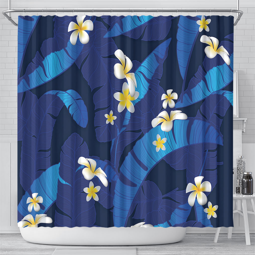 Teal Purple Banana Leaf Hawaii Shower Curtain Lau Maia Plumeria Tropical Summer Vibes