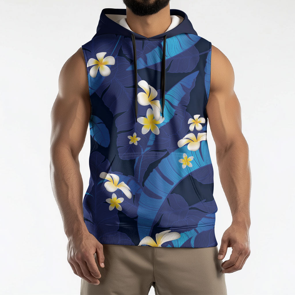 Teal Purple Banana Leaf Hawaii Sleeveless Hoodie Lau Maia Plumeria Tropical Summer Vibes LT14 - Polynesian Pride
