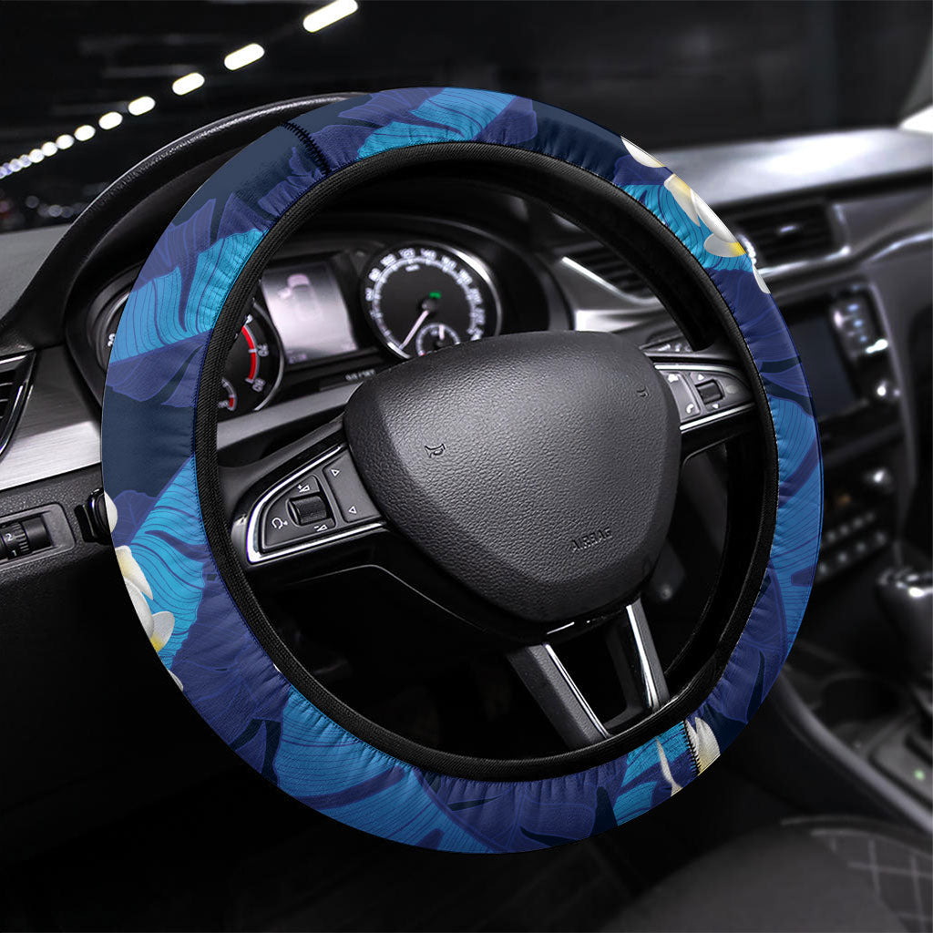 Teal Purple Banana Leaf Hawaii Steering Wheel Cover Lau Maia Plumeria Tropical Summer Vibes