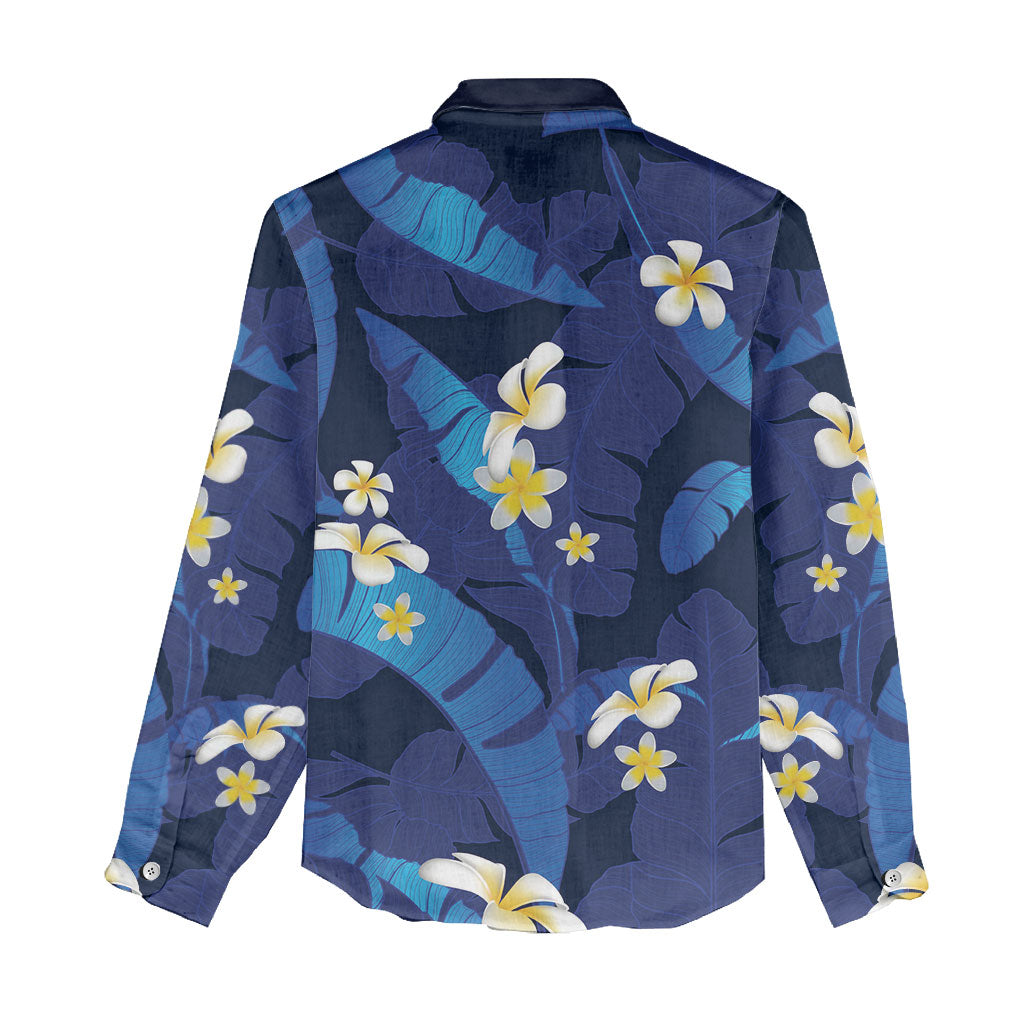 Teal Purple Banana Leaf Hawaii Women Casual Shirt Lau Maia Plumeria Tropical Summer Vibes LT14 - Polynesian Pride