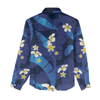 Teal Purple Banana Leaf Hawaii Women Casual Shirt Lau Maia Plumeria Tropical Summer Vibes LT14 - Polynesian Pride
