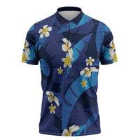Teal Purple Banana Leaf Hawaii Zipper Polo Shirt Lau Maia Plumeria Tropical Summer Vibes