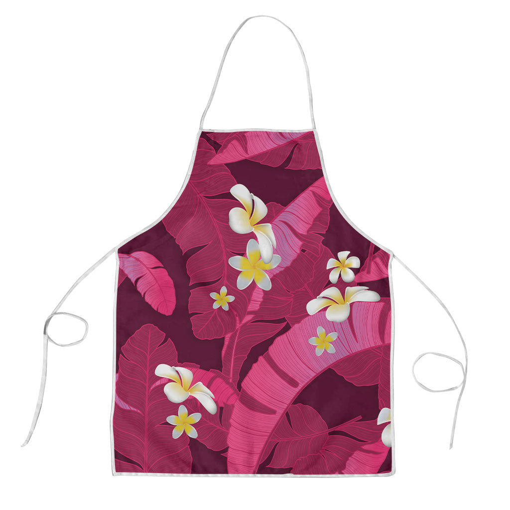 Pink Banana Leaf Hawaii Apron Lau Maia Plumeria Tropical Summer Vibes LT14 Pink - Polynesian Pride
