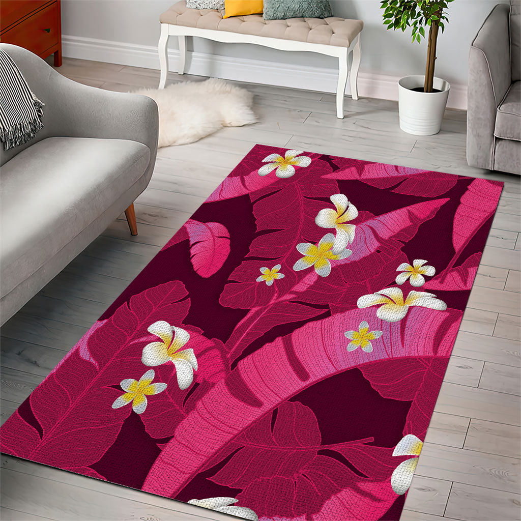 Pink Banana Leaf Hawaii Area Rug Lau Maia Plumeria Tropical Summer Vibes LT14 - Polynesian Pride