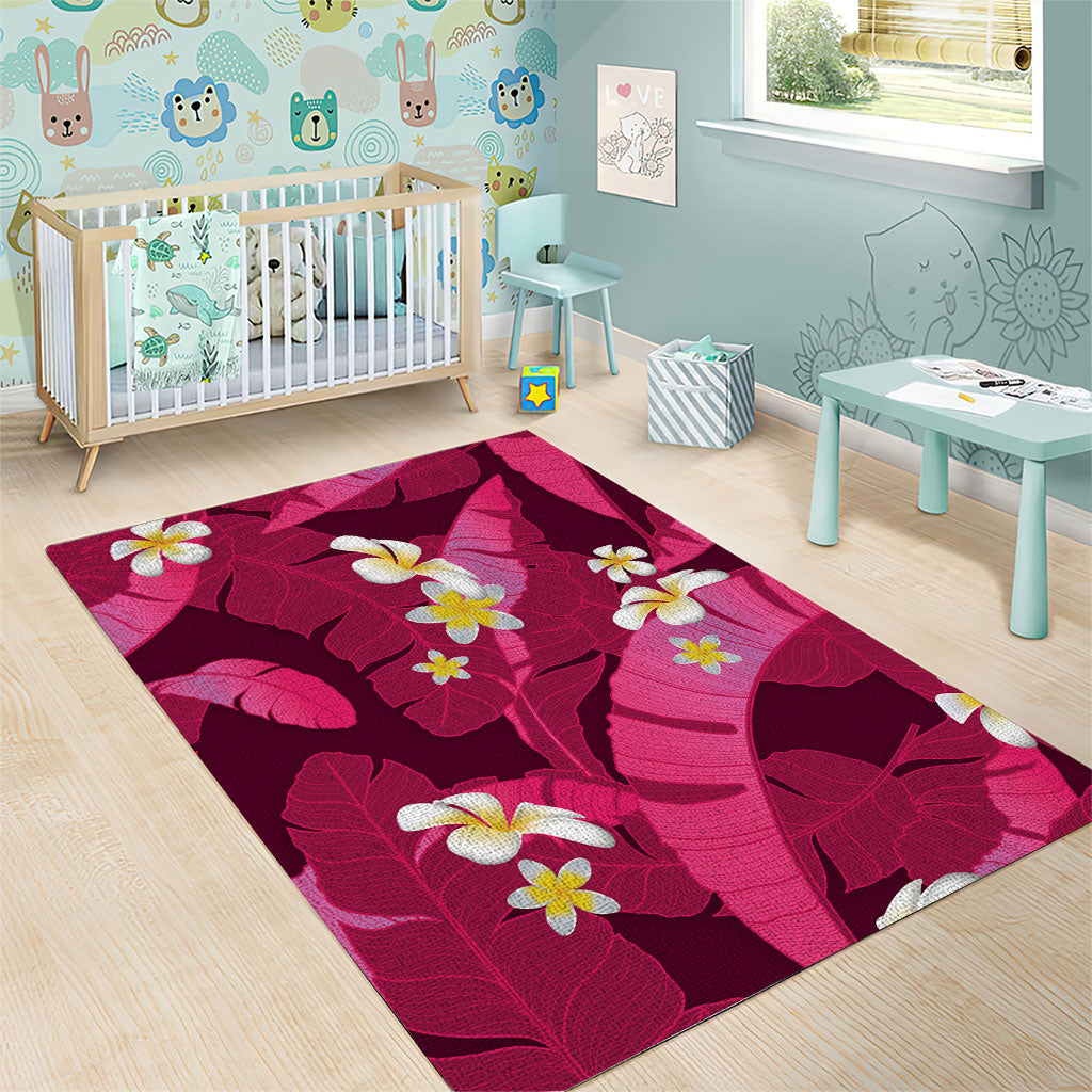 Pink Banana Leaf Hawaii Area Rug Lau Maia Plumeria Tropical Summer Vibes LT14 - Polynesian Pride