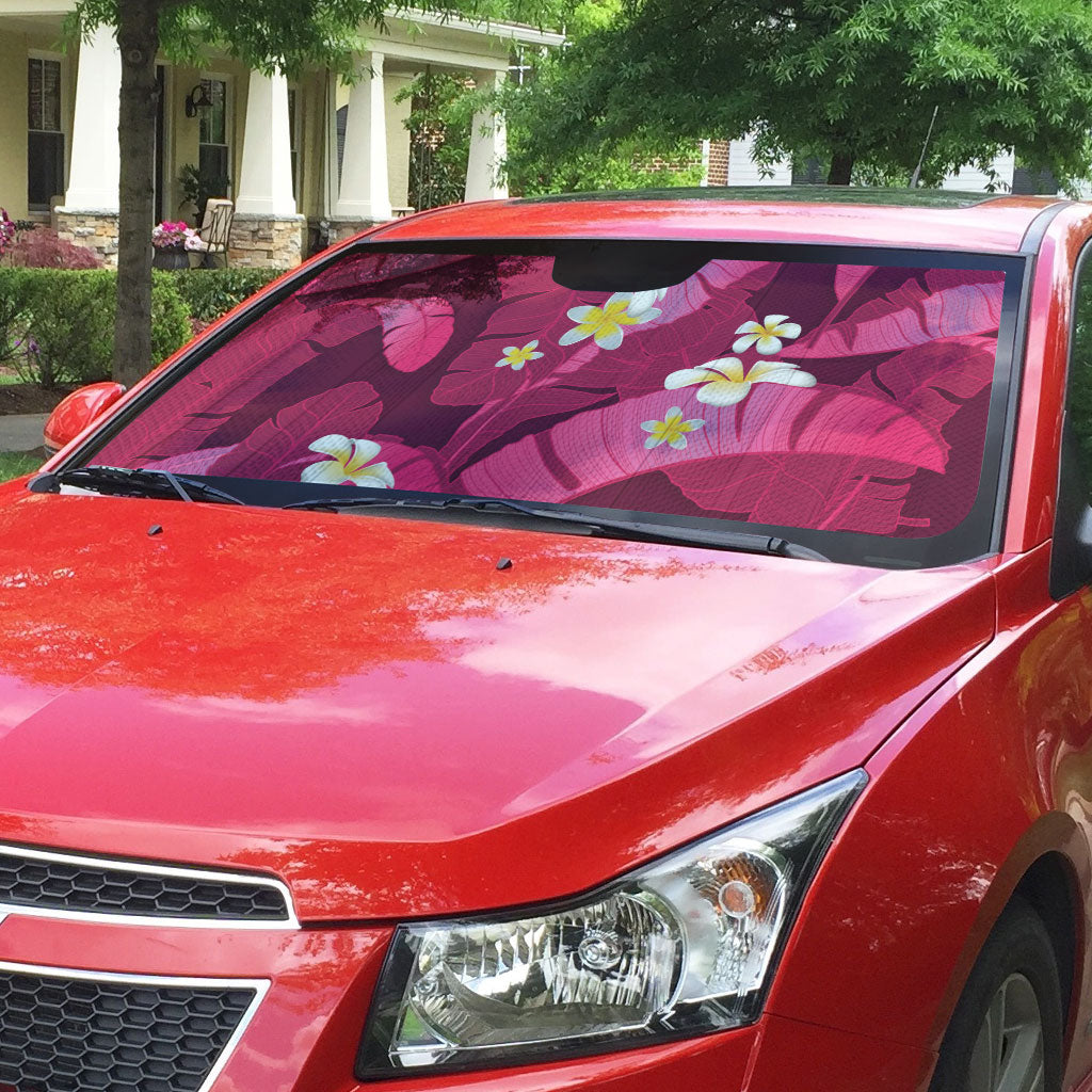 Pink Banana Leaf Hawaii Auto Sun Shade Lau Maia Plumeria Tropical Summer Vibes