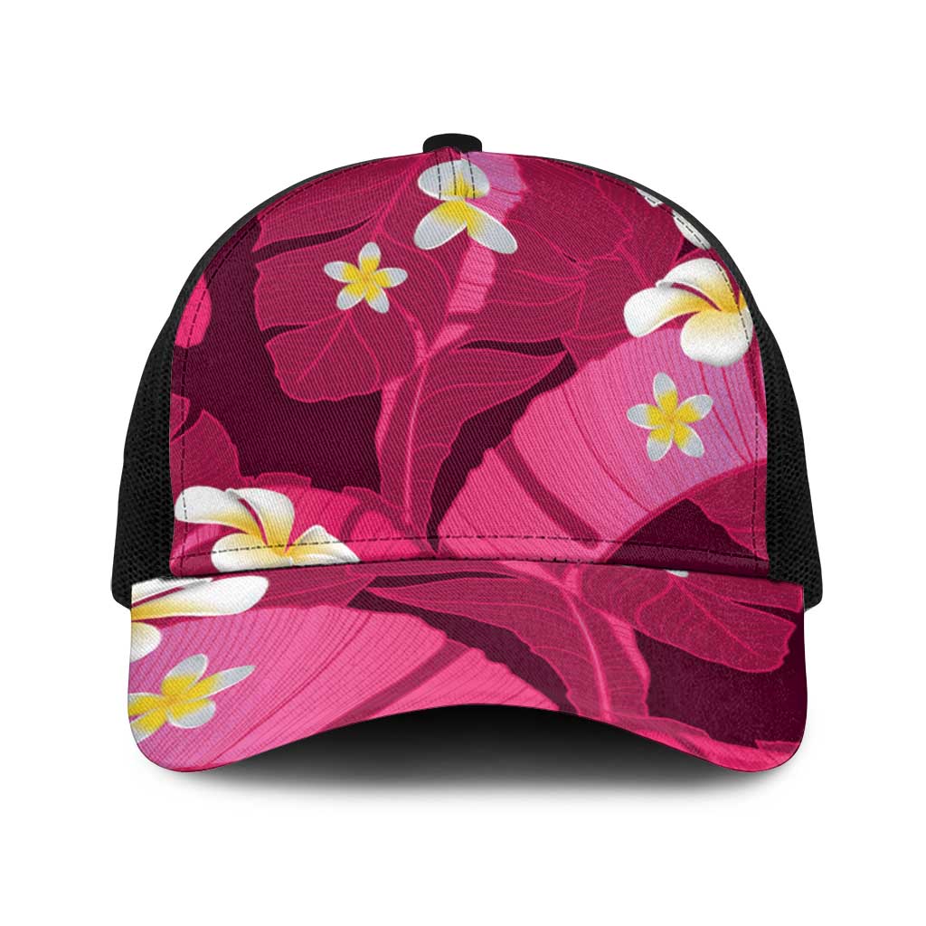 Pink Banana Leaf Hawaii Baseball Net Cap Lau Maia Plumeria Tropical Summer Vibes