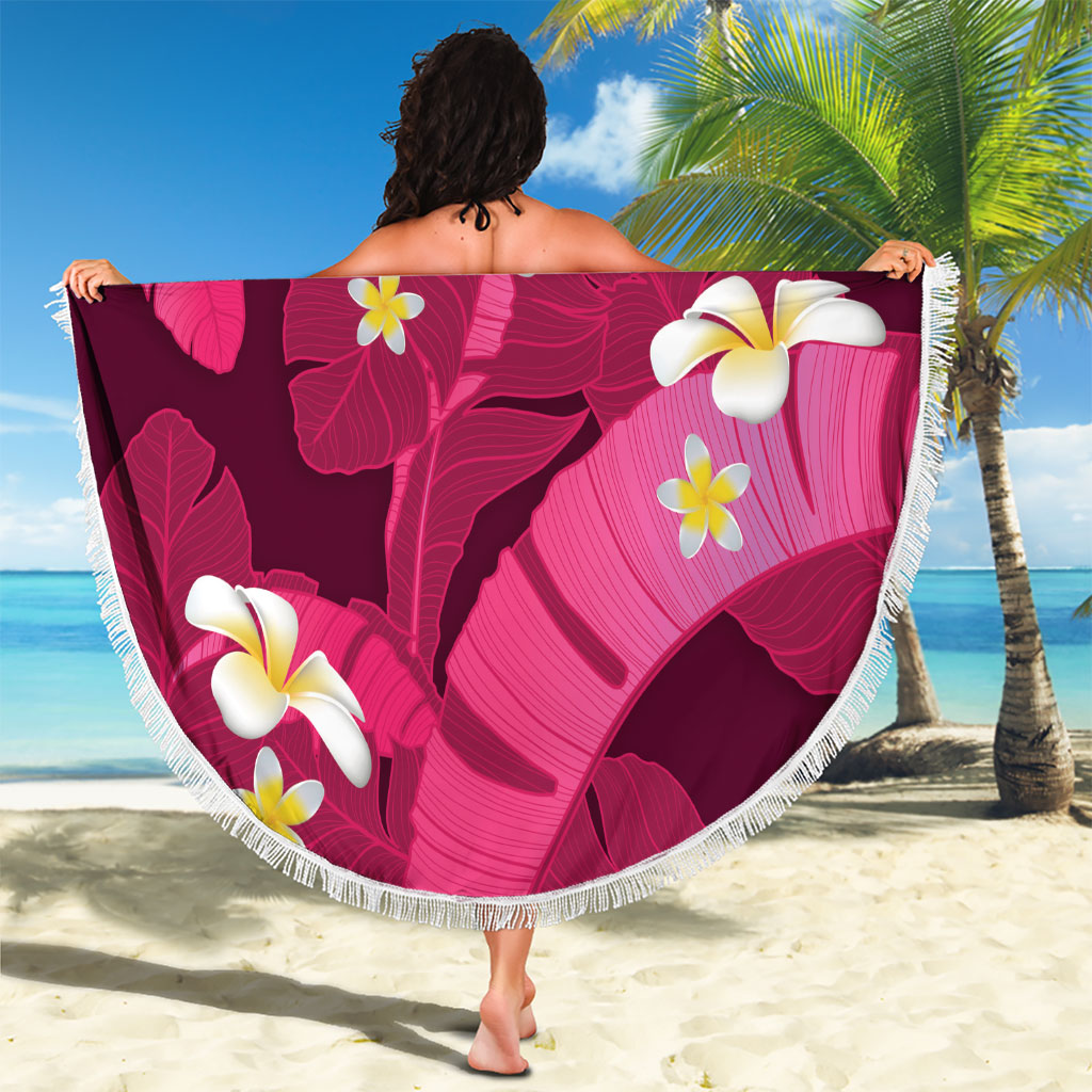 Pink Banana Leaf Hawaii Beach Blanket Lau Maia Plumeria Tropical Summer Vibes