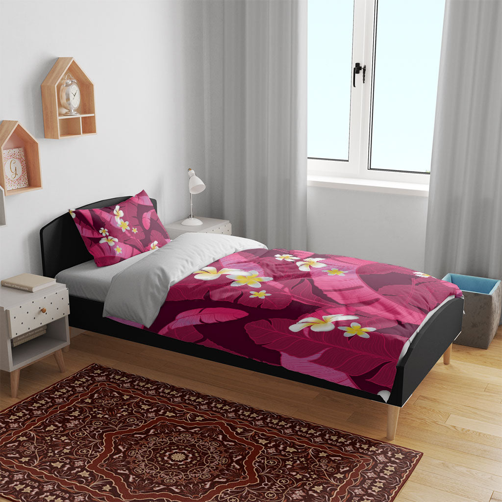Pink Banana Leaf Hawaii Bedding Set Lau Maia Plumeria Tropical Summer Vibes