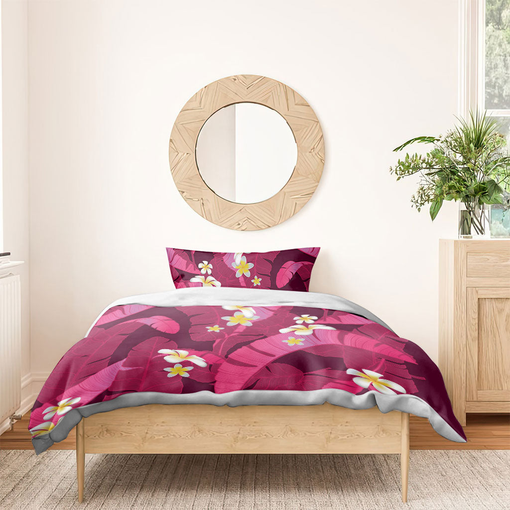 Pink Banana Leaf Hawaii Bedding Set Lau Maia Plumeria Tropical Summer Vibes