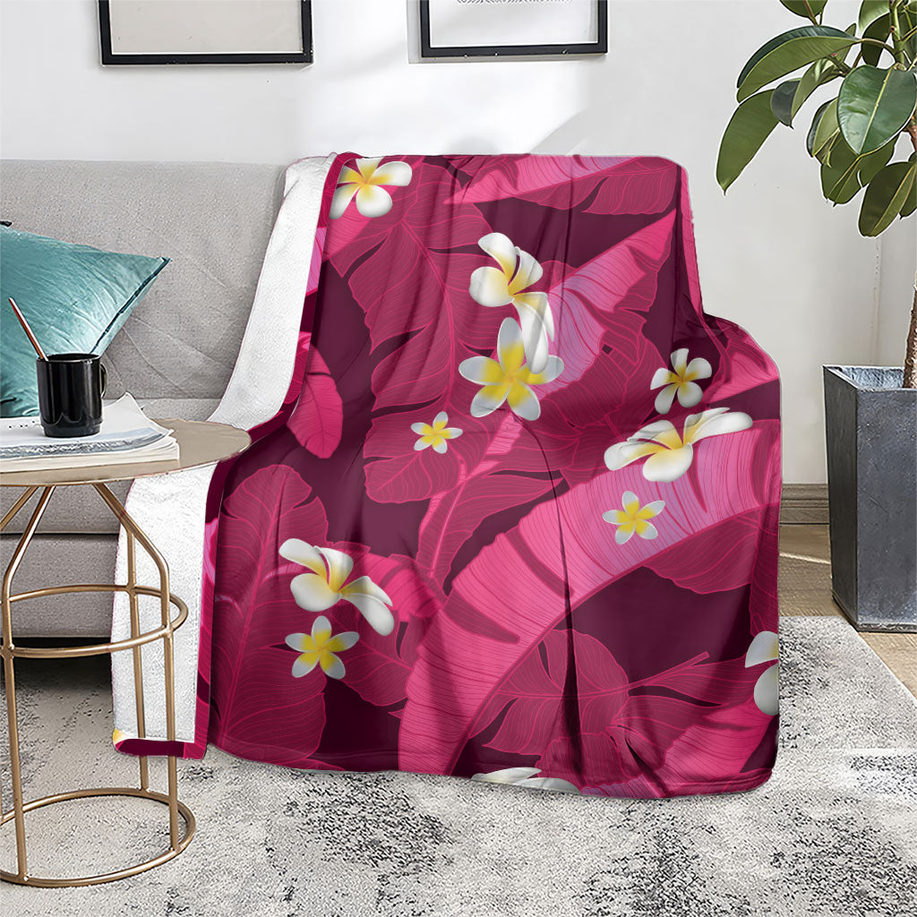 Pink Banana Leaf Hawaii Blanket Lau Maia Plumeria Tropical Summer Vibes