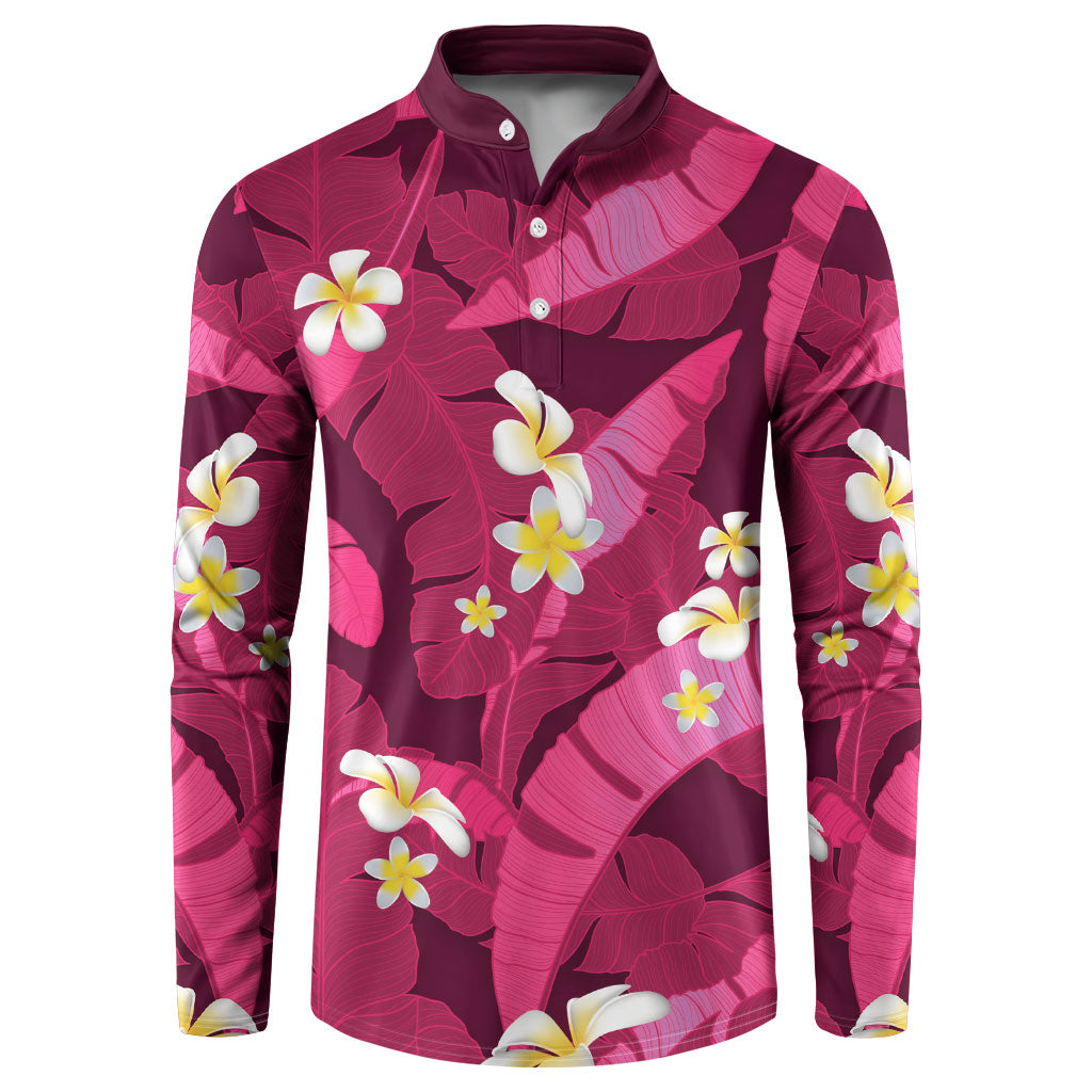 Pink Banana Leaf Hawaii Button Sweatshirt Lau Maia Plumeria Tropical Summer Vibes LT14 Pink - Polynesian Pride