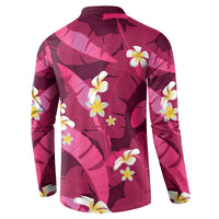 Pink Banana Leaf Hawaii Button Sweatshirt Lau Maia Plumeria Tropical Summer Vibes