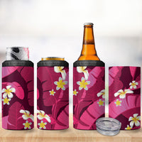 Pink Banana Leaf Hawaii 4 in 1 Can Cooler Tumbler Lau Maia Plumeria Tropical Summer Vibes