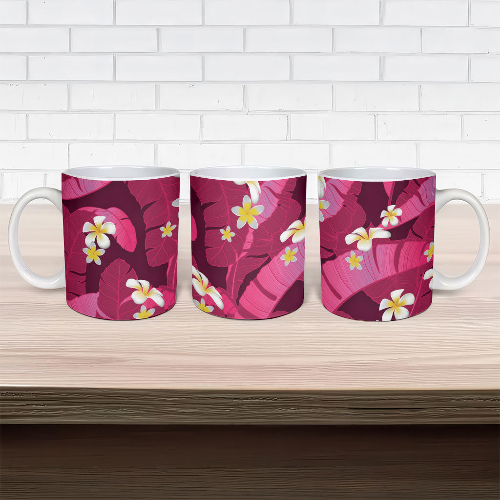 Pink Banana Leaf Hawaii Ceramic Mug Lau Maia Plumeria Tropical Summer Vibes