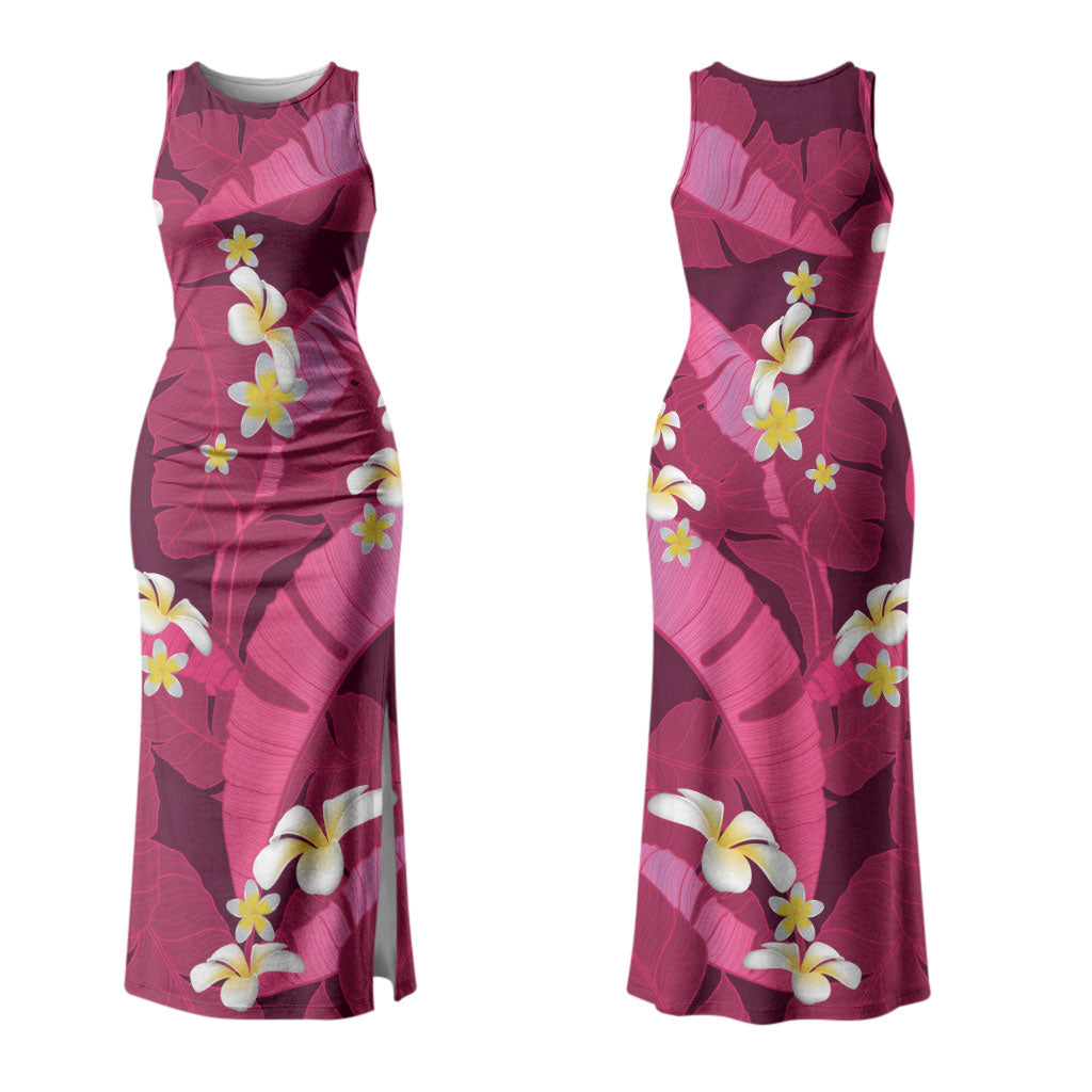 Pink Banana Leaf Hawaii Couples Matching Tank Maxi Dress and Hawaiian Shirt Lau Maia Plumeria Tropical Summer Vibes