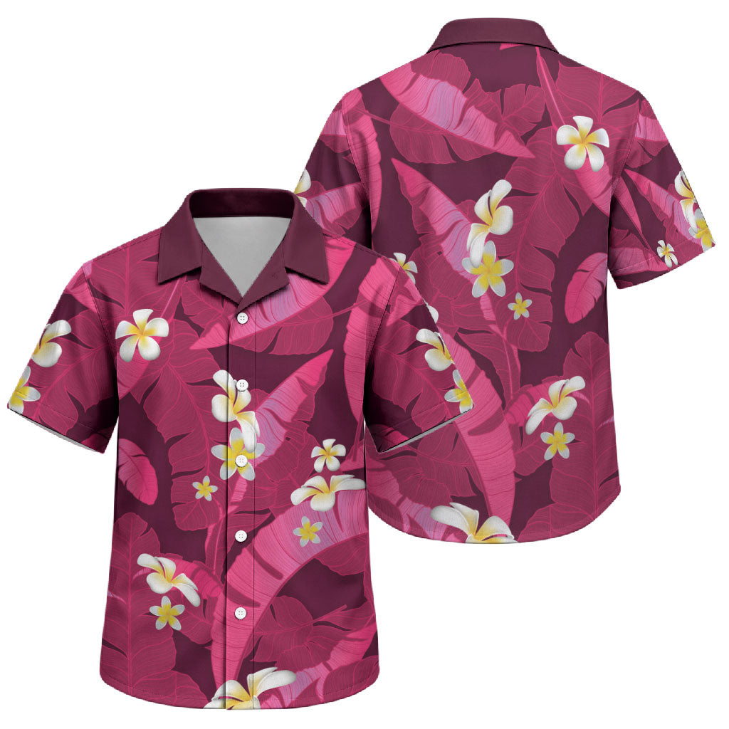 Pink Banana Leaf Hawaii Family Matching Short Sleeve Bodycon Dress and Hawaiian Shirt Lau Maia Plumeria Tropical Summer Vibes