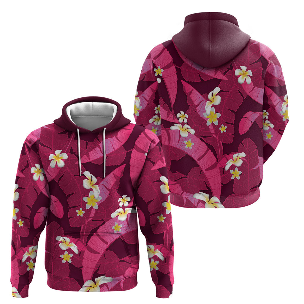 Pink Banana Leaf Hawaii Hoodie Lau Maia Plumeria Tropical Summer Vibes