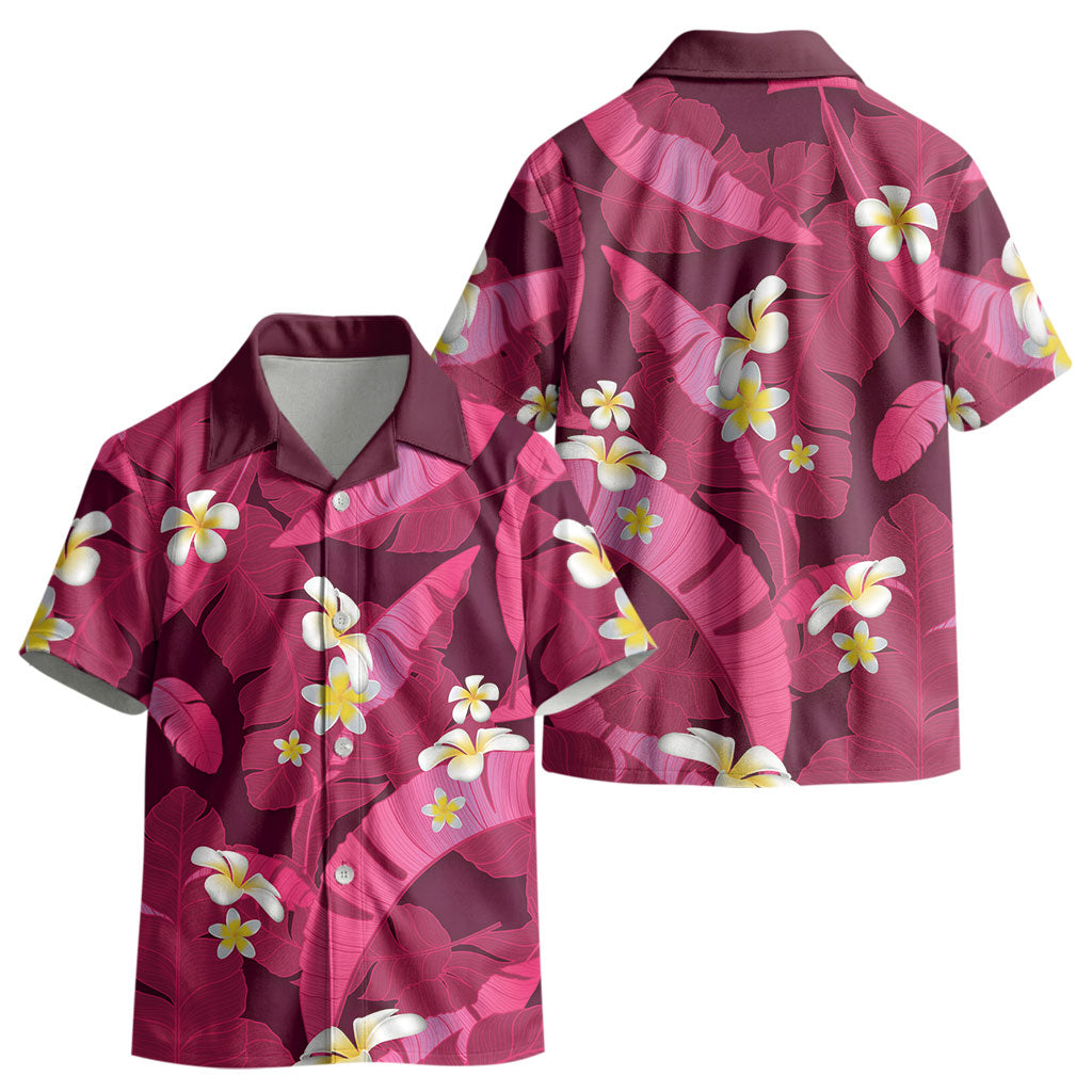 Pink Banana Leaf Hawaii Kid Hawaiian Shirt Lau Maia Plumeria Tropical Summer Vibes