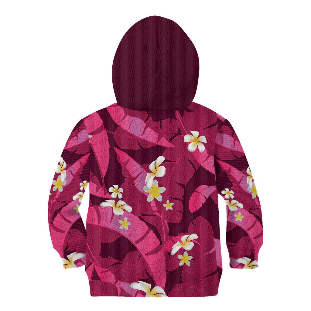 Pink Banana Leaf Hawaii Kid Hoodie Lau Maia Plumeria Tropical Summer Vibes