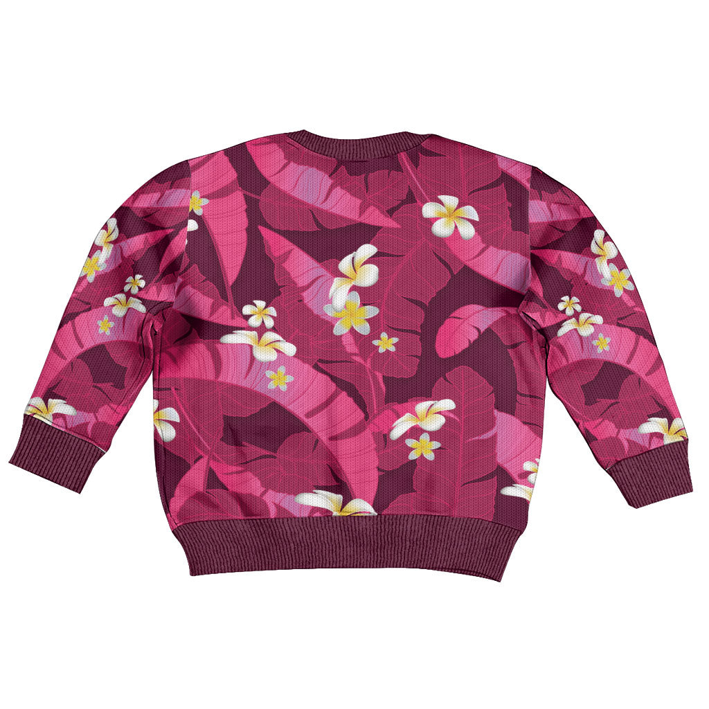 Pink Banana Leaf Hawaii Kid Ugly Christmas Sweater Lau Maia Plumeria Tropical Summer Vibes LT14 - Polynesian Pride