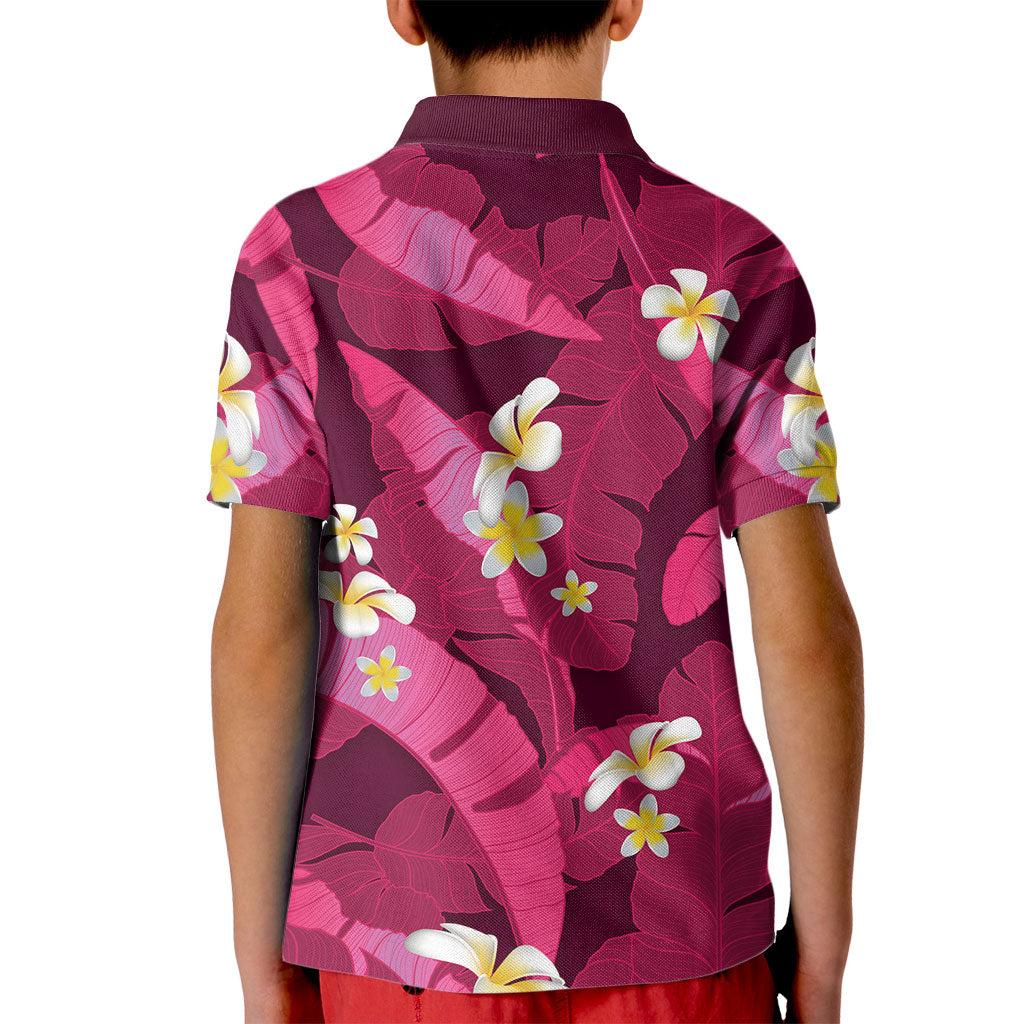 Pink Banana Leaf Hawaii Kid Polo Shirt Lau Maia Plumeria Tropical Summer Vibes
