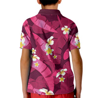 Pink Banana Leaf Hawaii Kid Polo Shirt Lau Maia Plumeria Tropical Summer Vibes