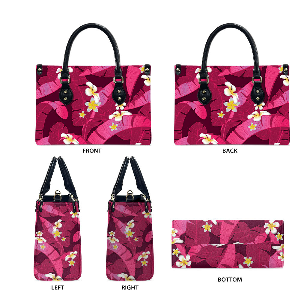 Pink Banana Leaf Hawaii Leather Bag Lau Maia Plumeria Tropical Summer Vibes