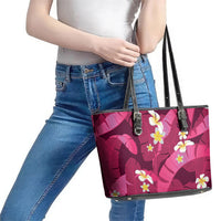 Pink Banana Leaf Hawaii Leather Tote Bag Lau Maia Plumeria Tropical Summer Vibes