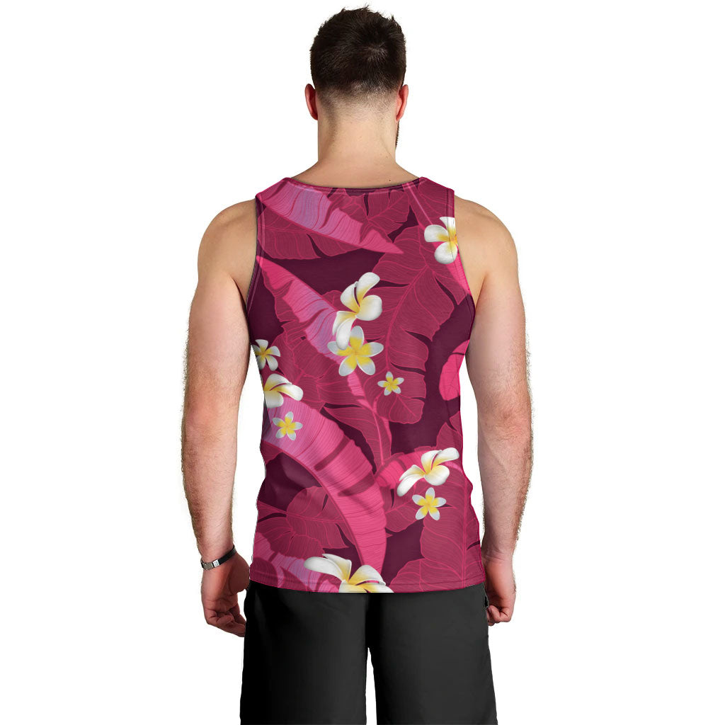 Pink Banana Leaf Hawaii Men Tank Top Lau Maia Plumeria Tropical Summer Vibes LT14 - Polynesian Pride