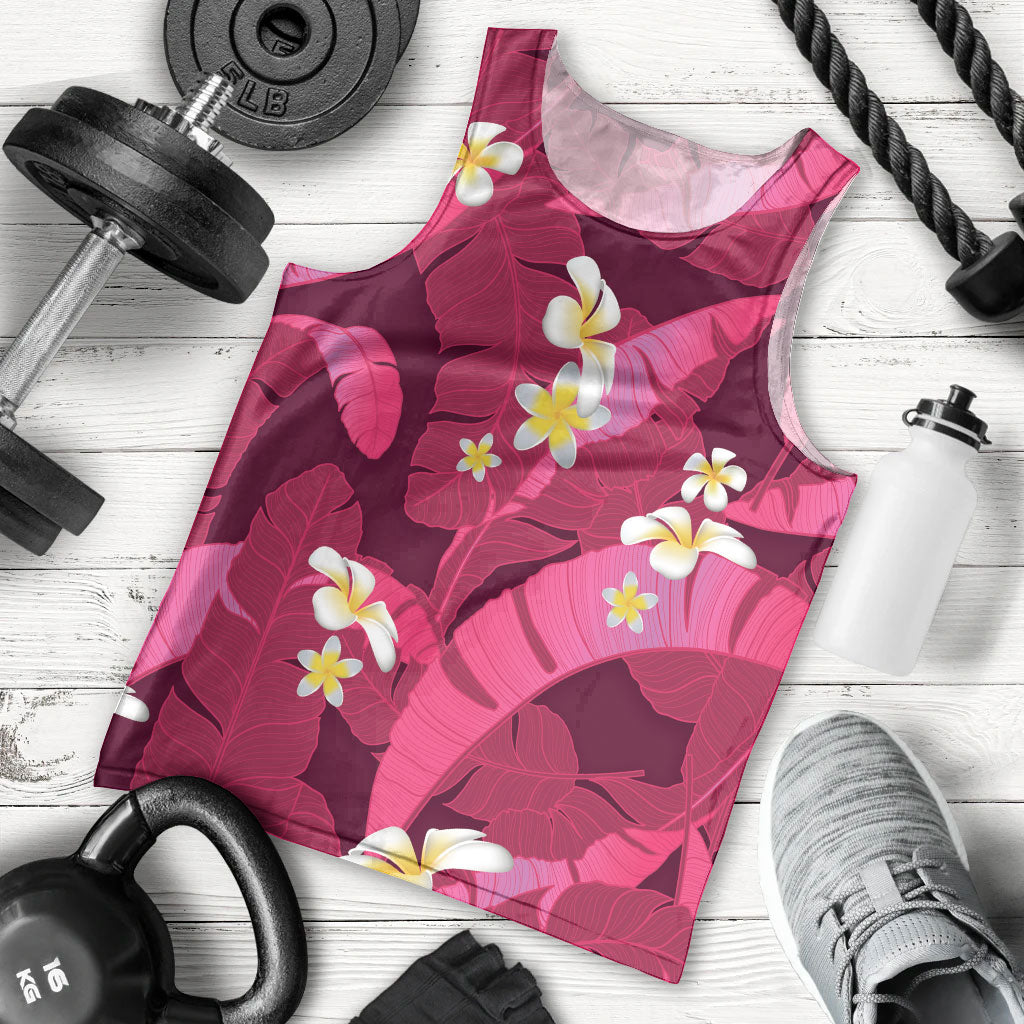 Pink Banana Leaf Hawaii Men Tank Top Lau Maia Plumeria Tropical Summer Vibes LT14 - Polynesian Pride
