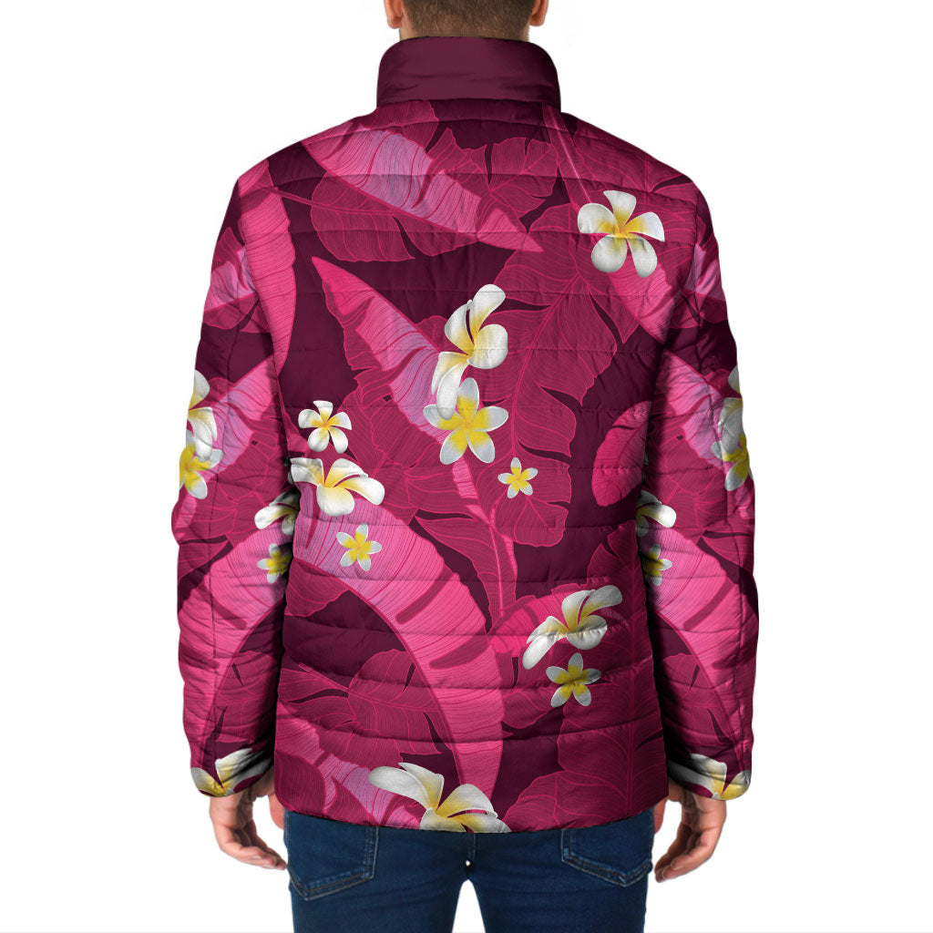 Pink Banana Leaf Hawaii Padded Jacket Lau Maia Plumeria Tropical Summer Vibes