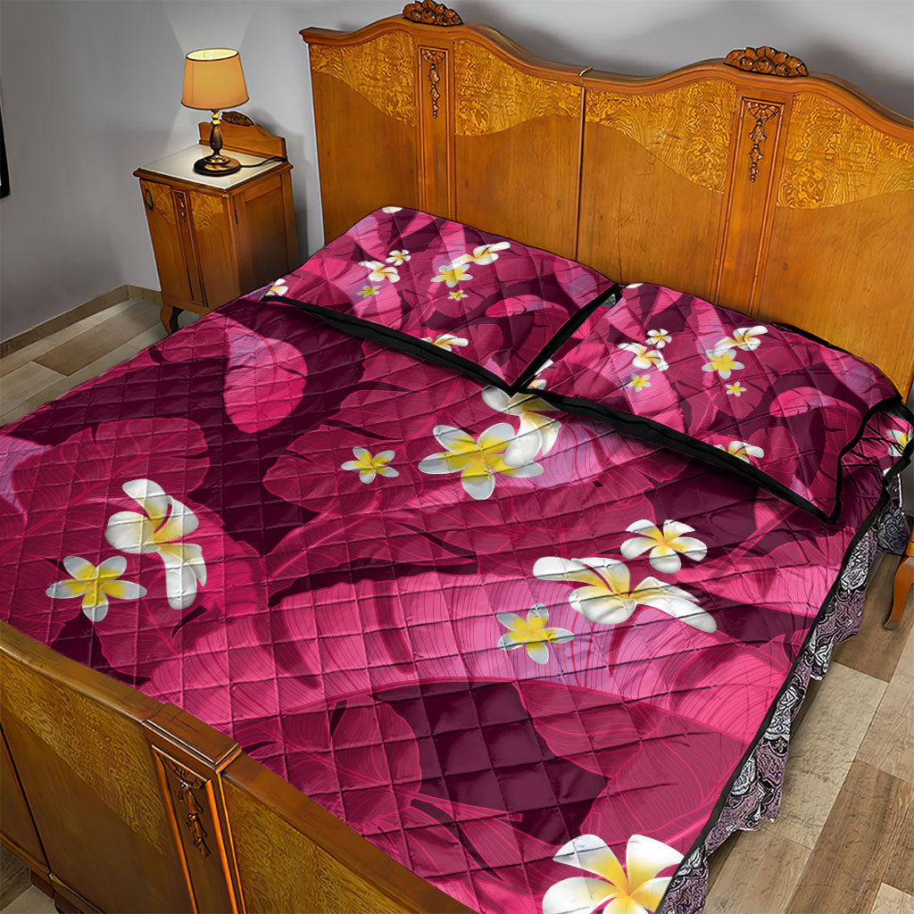 Pink Banana Leaf Hawaii Quilt Bed Set Lau Maia Plumeria Tropical Summer Vibes LT14 - Polynesian Pride