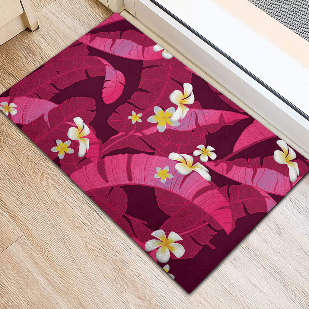 Pink Banana Leaf Hawaii Rubber Doormat Lau Maia Plumeria Tropical Summer Vibes LT14 - Polynesian Pride