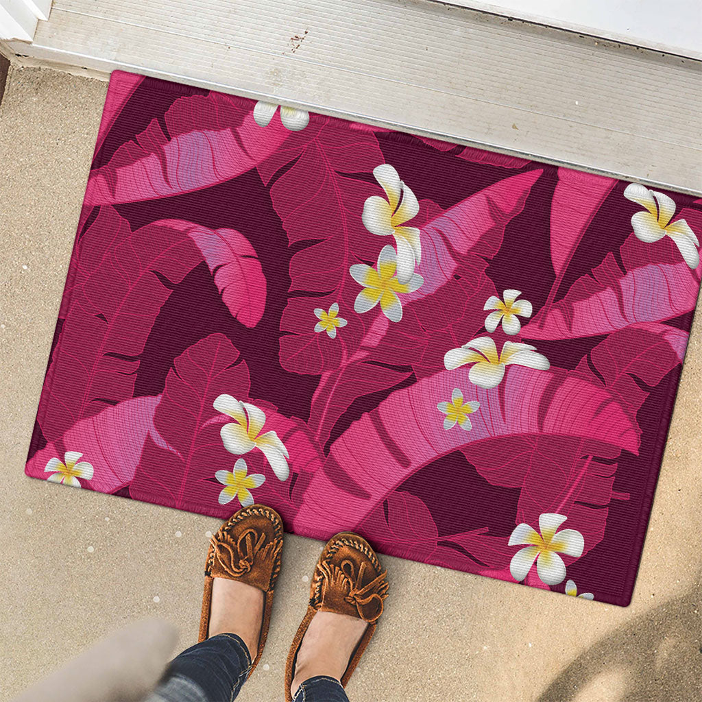 Pink Banana Leaf Hawaii Rubber Doormat Lau Maia Plumeria Tropical Summer Vibes LT14 - Polynesian Pride