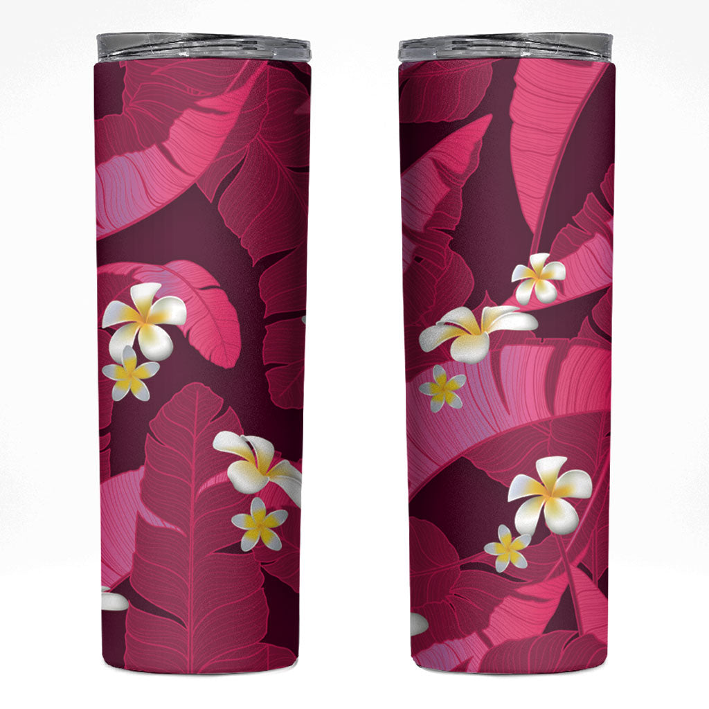 Pink Banana Leaf Hawaii Skinny Tumbler Lau Maia Plumeria Tropical Summer Vibes