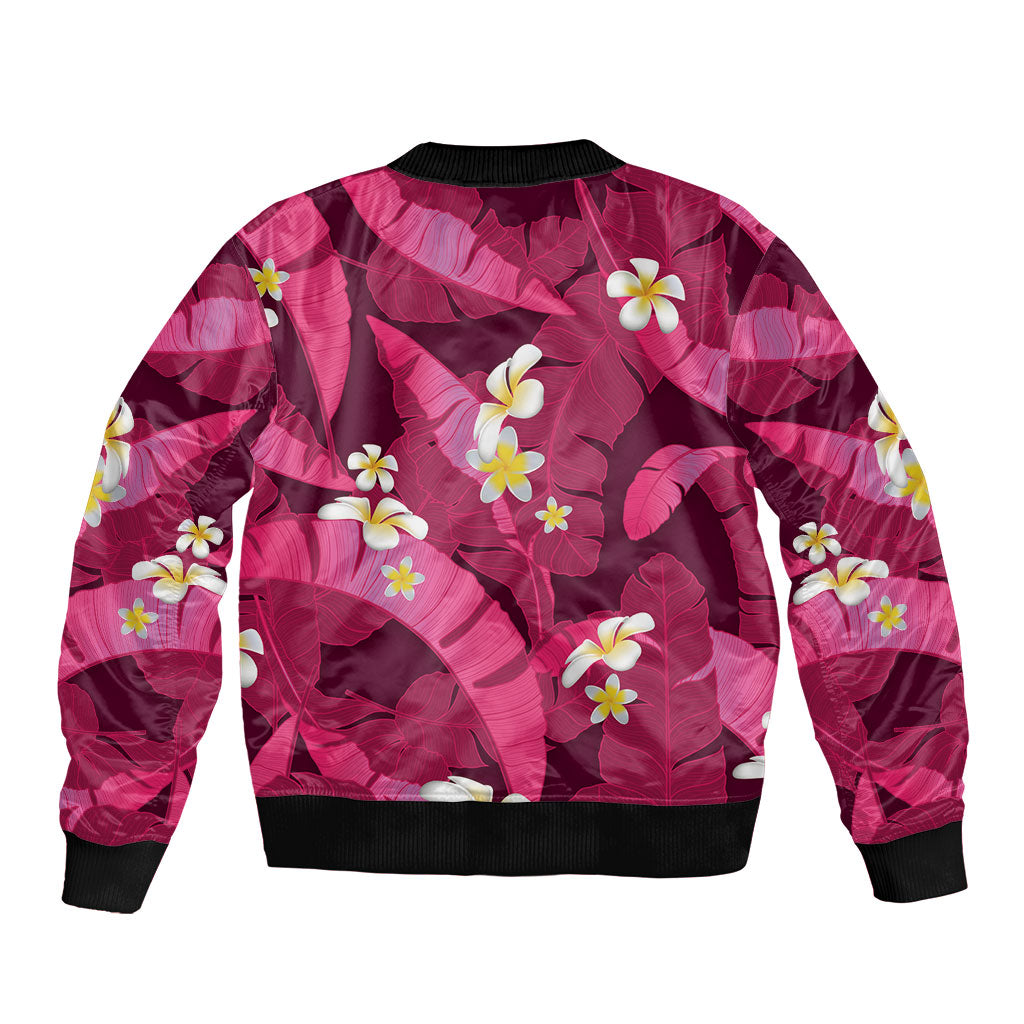 Pink Banana Leaf Hawaii Sleeve Zip Bomber Jacket Lau Maia Plumeria Tropical Summer Vibes LT14 - Polynesian Pride