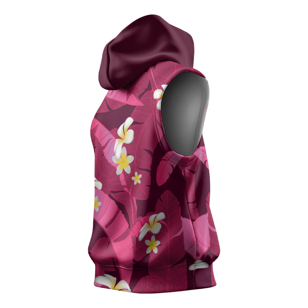 Pink Banana Leaf Hawaii Sleeveless Hoodie Lau Maia Plumeria Tropical Summer Vibes