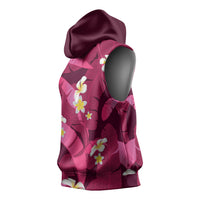 Pink Banana Leaf Hawaii Sleeveless Hoodie Lau Maia Plumeria Tropical Summer Vibes