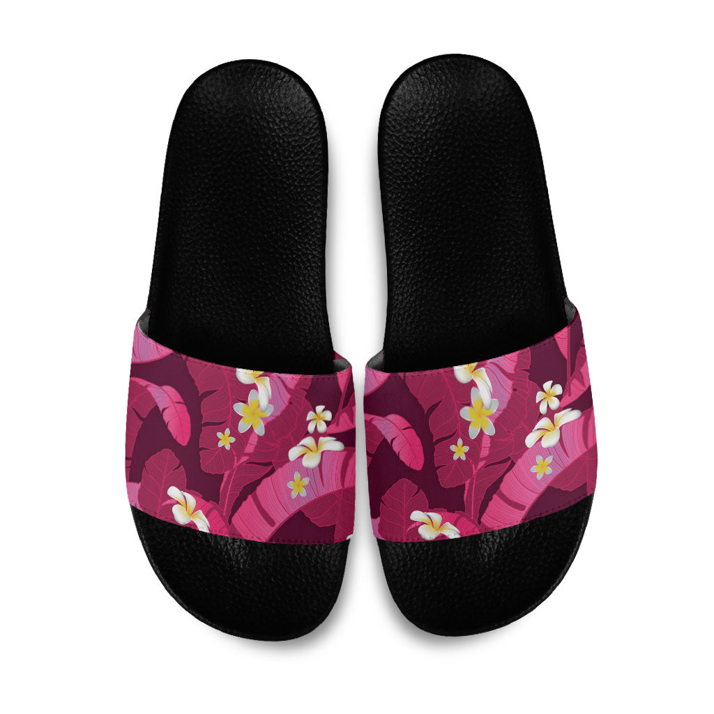 Pink Banana Leaf Hawaii Slide Sandals Lau Maia Plumeria Tropical Summer Vibes