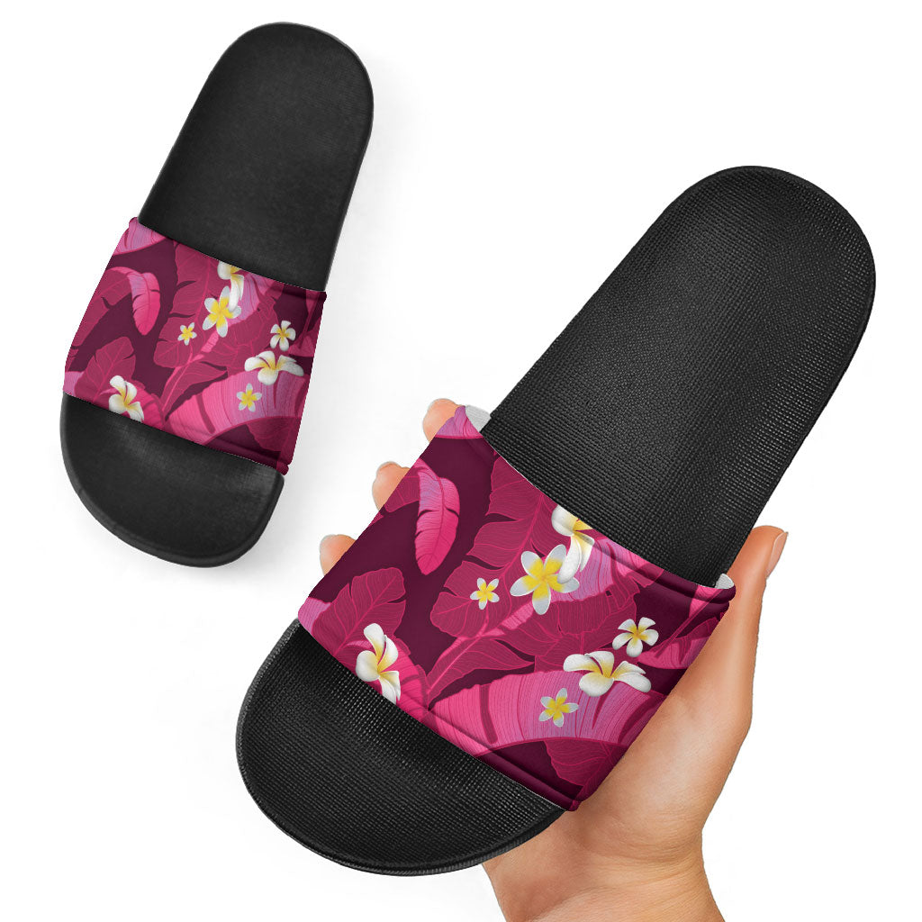 Pink Banana Leaf Hawaii Slide Sandals Lau Maia Plumeria Tropical Summer Vibes