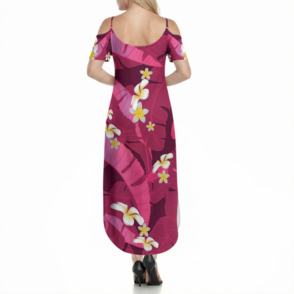 Pink Banana Leaf Hawaii Summer Maxi Dress Lau Maia Plumeria Tropical Summer Vibes LT14 - Polynesian Pride