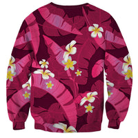 Pink Banana Leaf Hawaii Sweatshirt Lau Maia Plumeria Tropical Summer Vibes