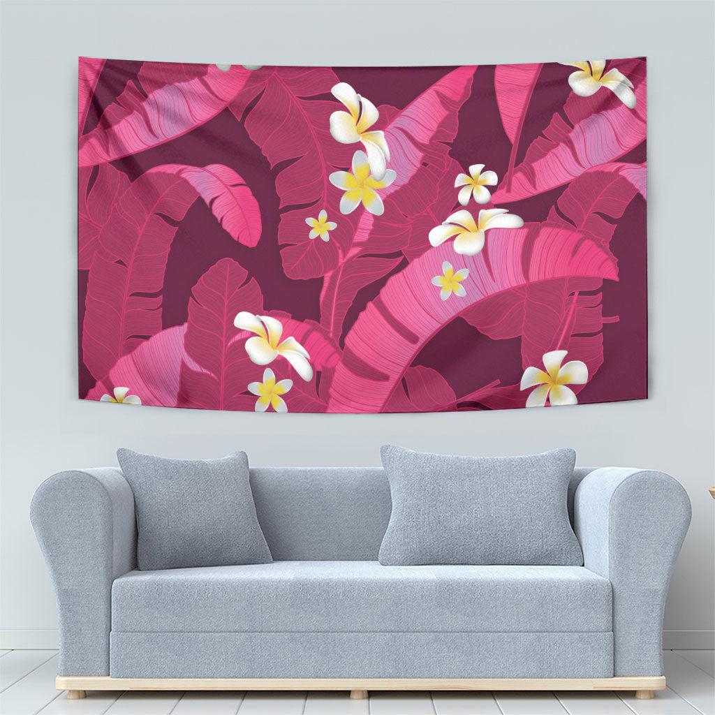 Pink Banana Leaf Hawaii Tapestry Lau Maia Plumeria Tropical Summer Vibes